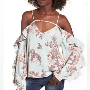 Leith light green with pink florals cold shoulder blouse size XL